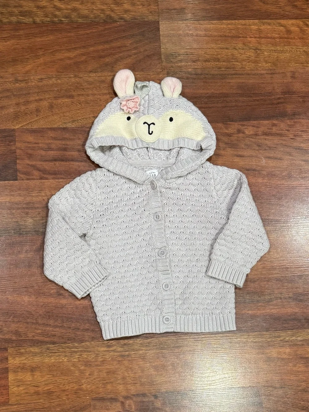Baby Gap - Knit Hooded Cardigan with Sheep/Lamb Animal Ears in Light Gray